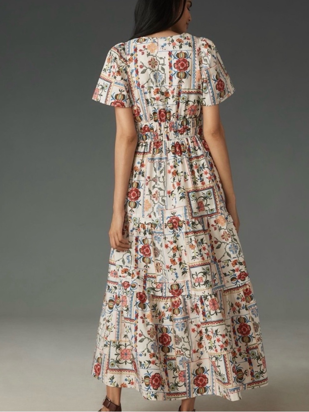 Anthropologie The Somerset Maxi Dress Ivory Tile Print Size - Picture 2 of 6